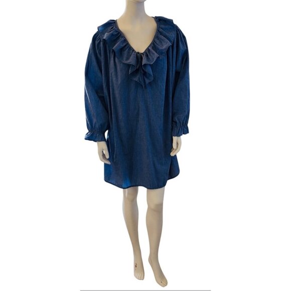 Willow Creek Chambray Cottage Core Nightgown Lounge Dress - Picture 1 of 4